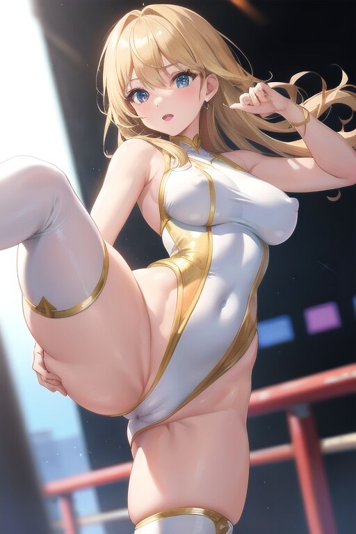 白レオタードのハイキック
