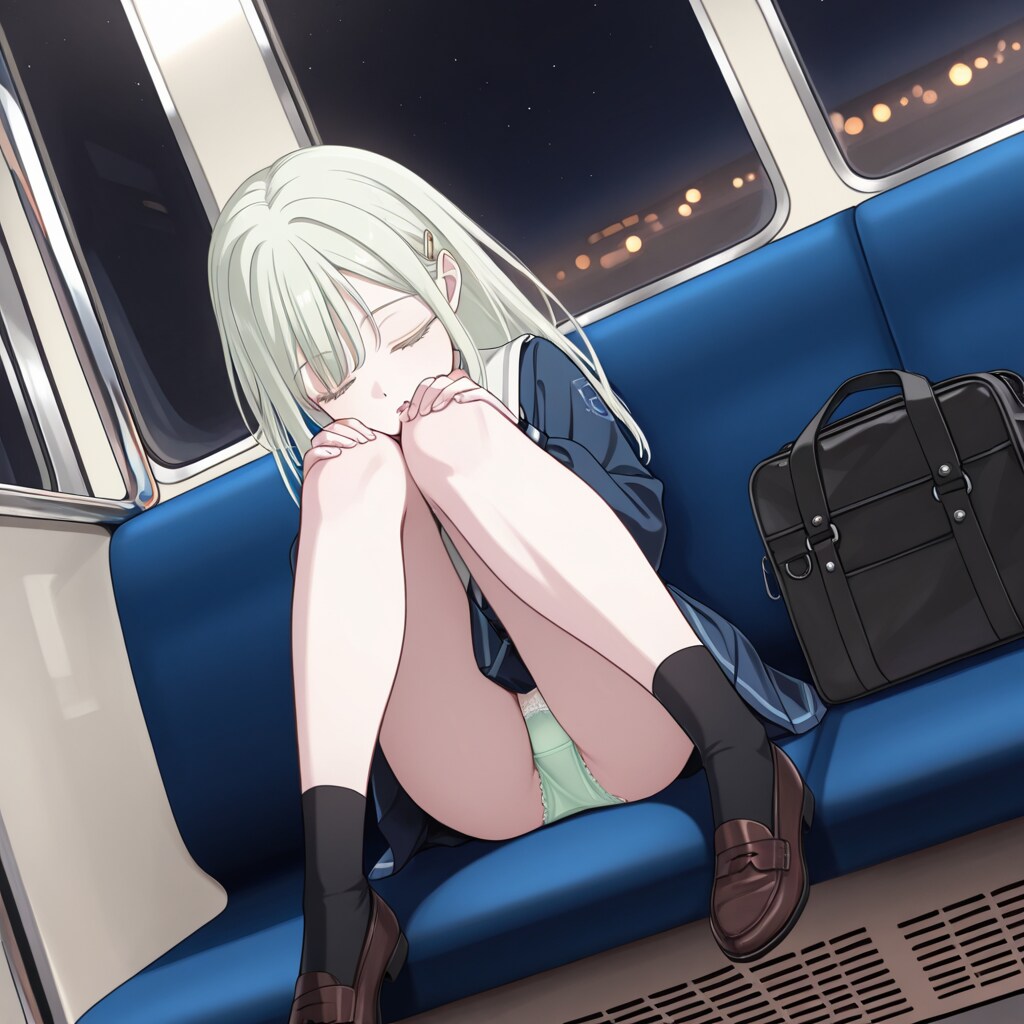 若葉睦が電車の座席で足を広げながら居眠りして、色んなパンツを露出する。