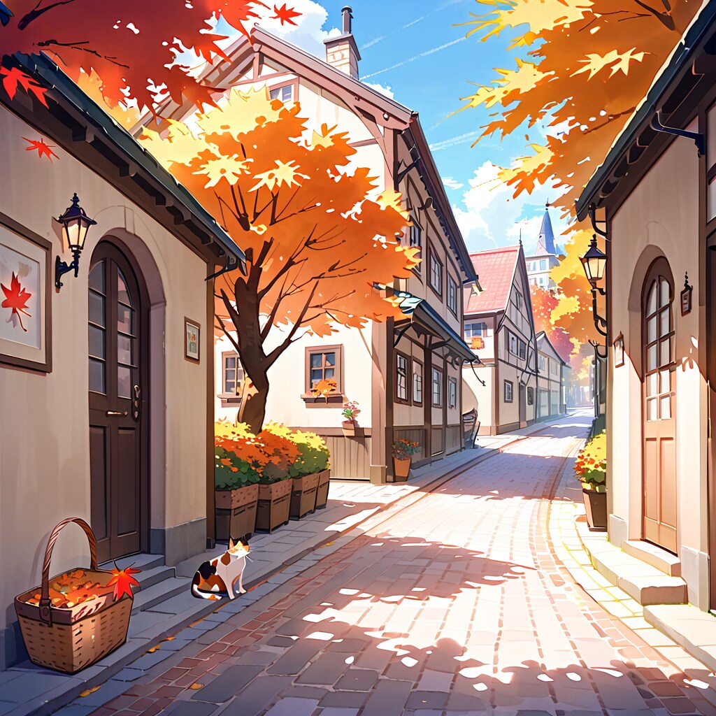 紅葉の街と猫 | の人気AIイラスト・グラビア