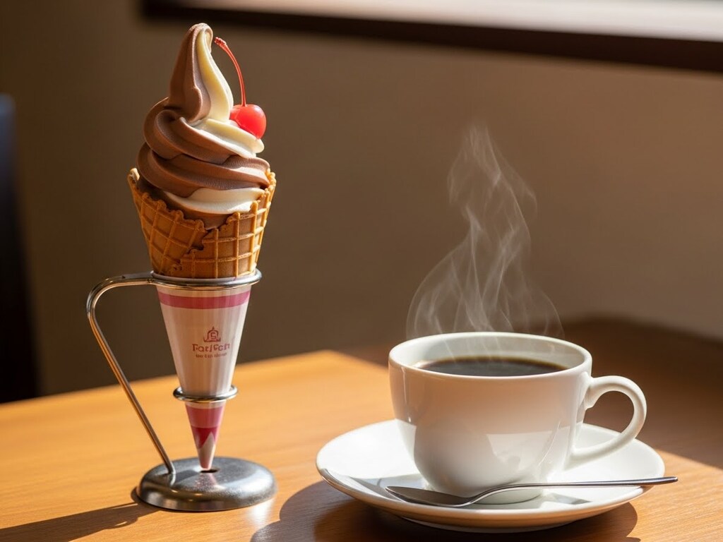 デザートの2種類のアイスクリームと珈琲のセット