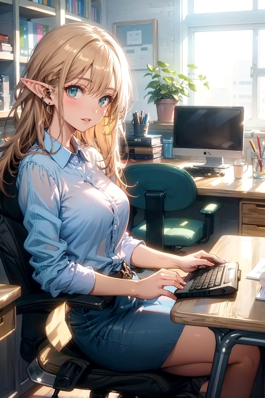 オフィス勤務のエルフちゃん | の人気AIイラスト・グラビア