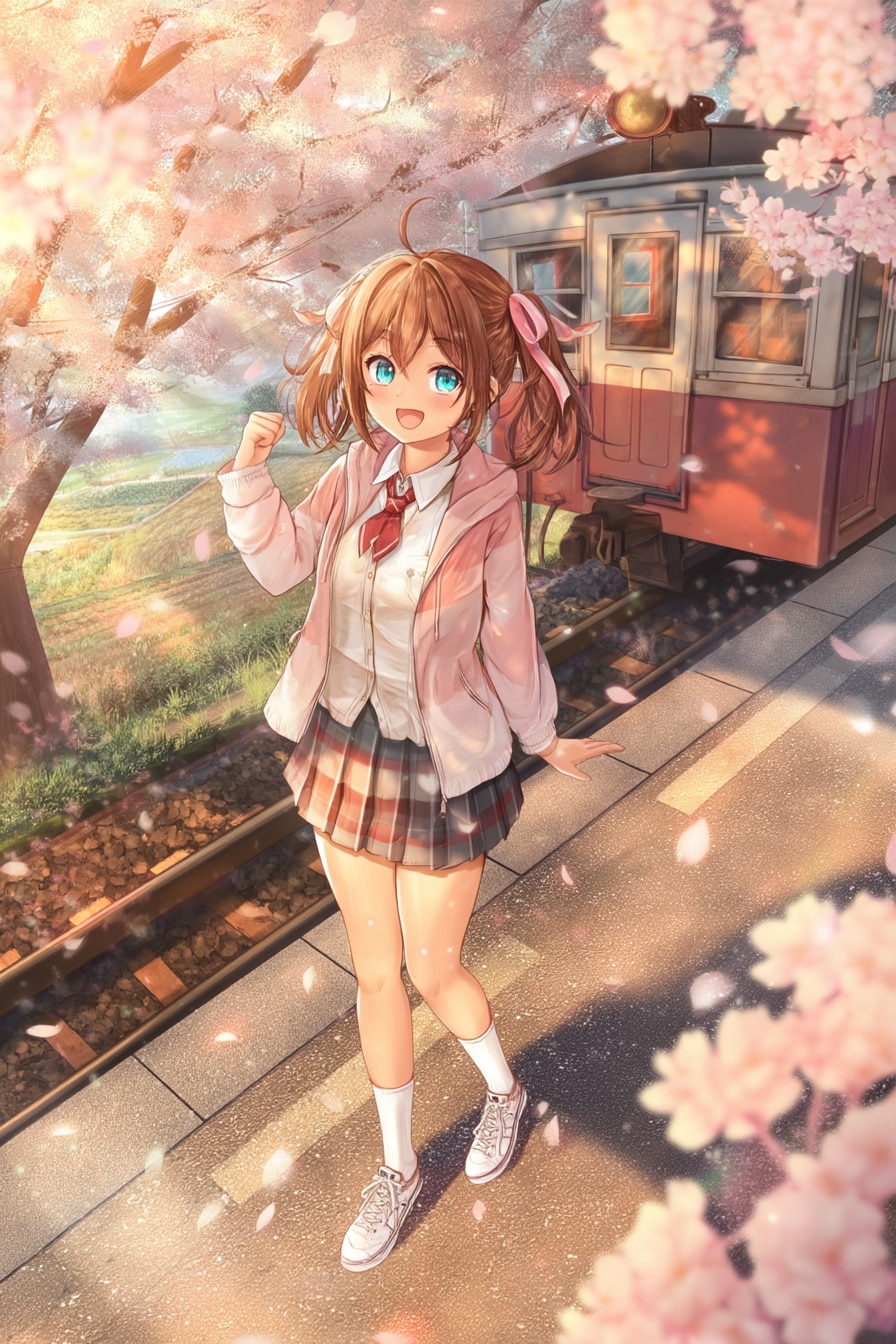 駅のホームでガッツポーズ | の人気AIイラスト・グラビア