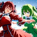 東洋〇産バトル！！ボツ画　　　　　　　　　　　　　　　　　　　❤️赤いきつね娘ちゃん ｖｓ 💚緑のたぬき嬢 🐾 2枚目