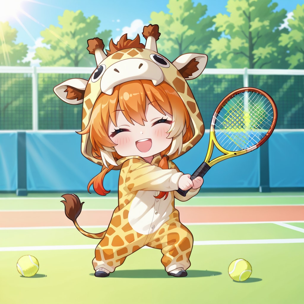 テニスが楽しいキリン着ぐるみちび子ちゃん | の人気AIイラスト・グラビア