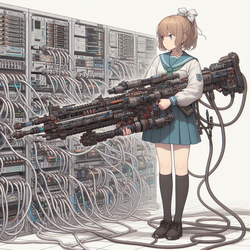 複数のコードが繋げられたSFチックな武器