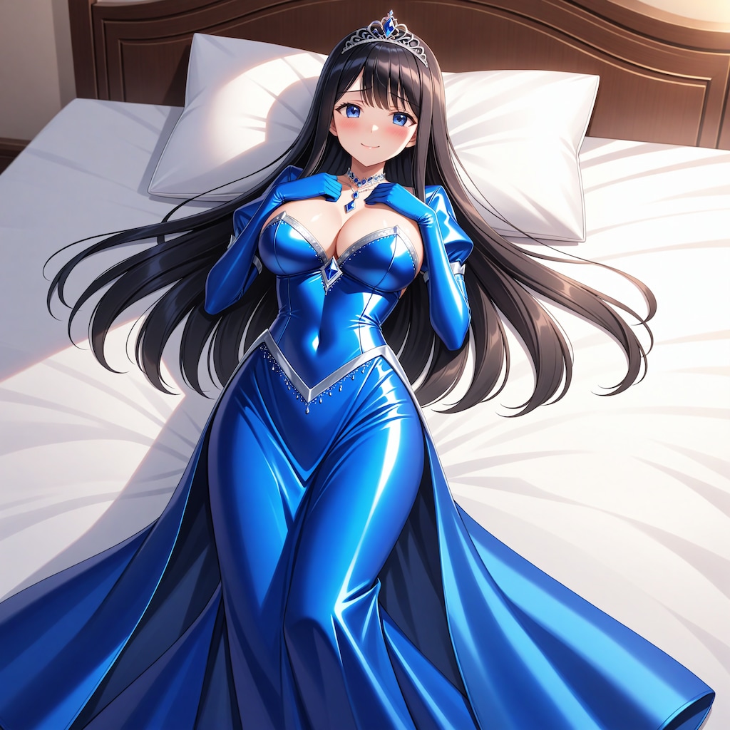 青お姫様ドレス寝そべり