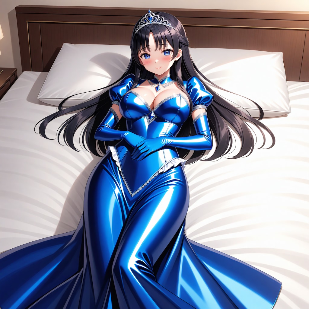 青お姫様ドレス寝そべり