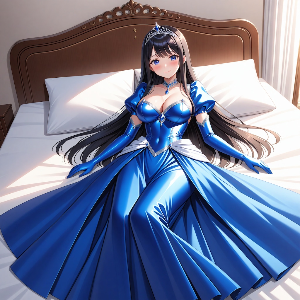 青お姫様ドレス寝そべり