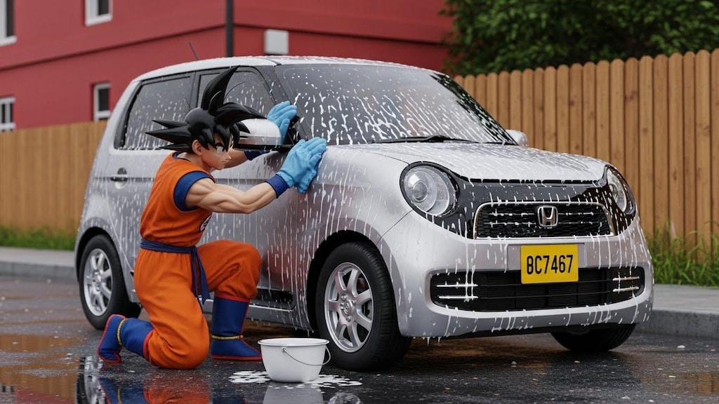 孫悟空がN-ONEを洗う