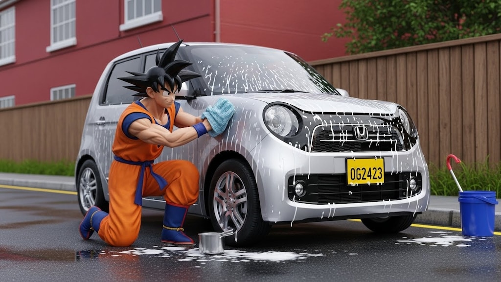 孫悟空がN-ONEを洗う