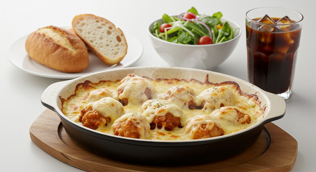 摩訶不思議食堂の唐揚げグラタンセット