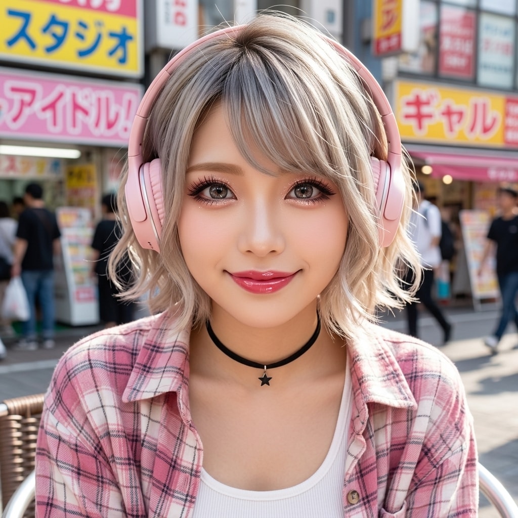 A girl wearing headphones