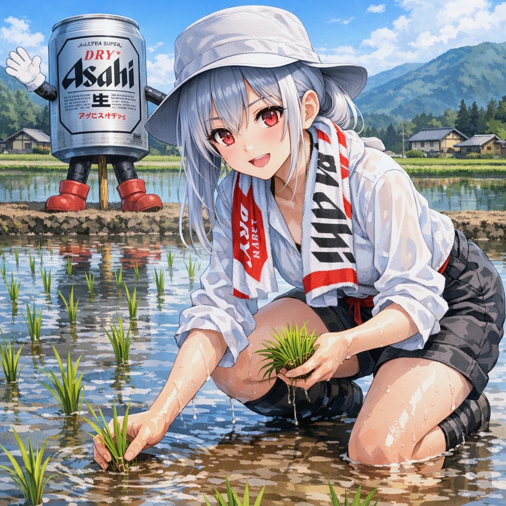 田植えをするスーパードライさん