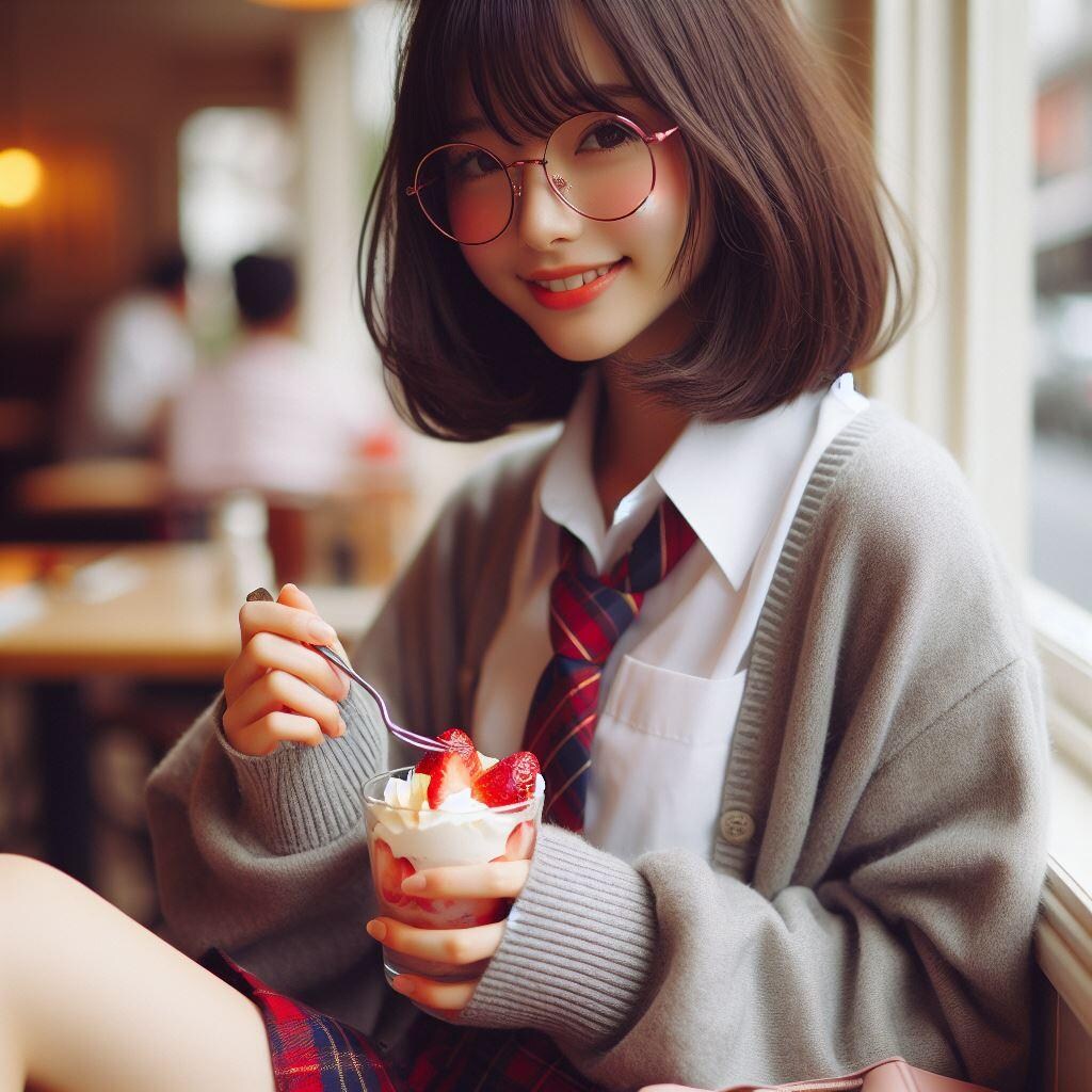 眼鏡女子 楓のフルーツパフェ