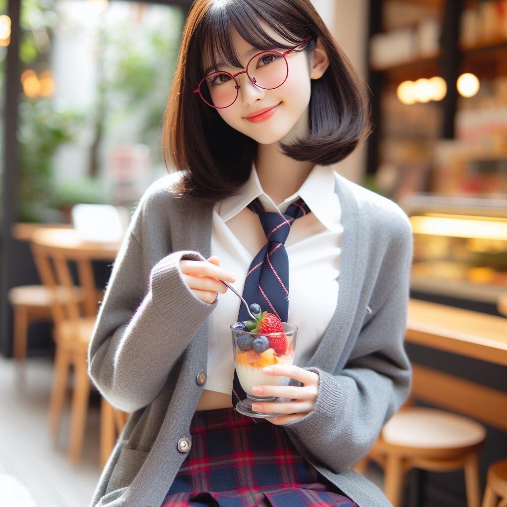 眼鏡女子 楓のフルーツパフェ