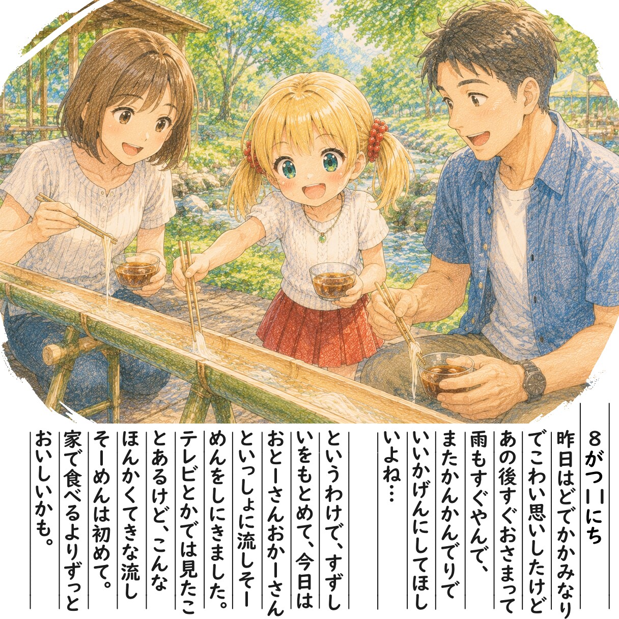 【絵日記】流しそーめんしたよ＾＾