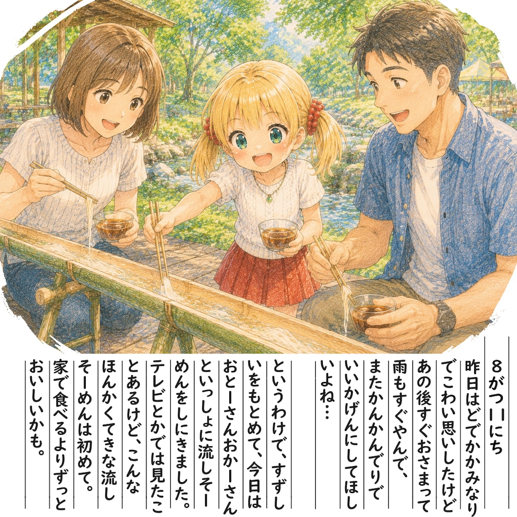 【絵日記】流しそーめんしたよ＾＾