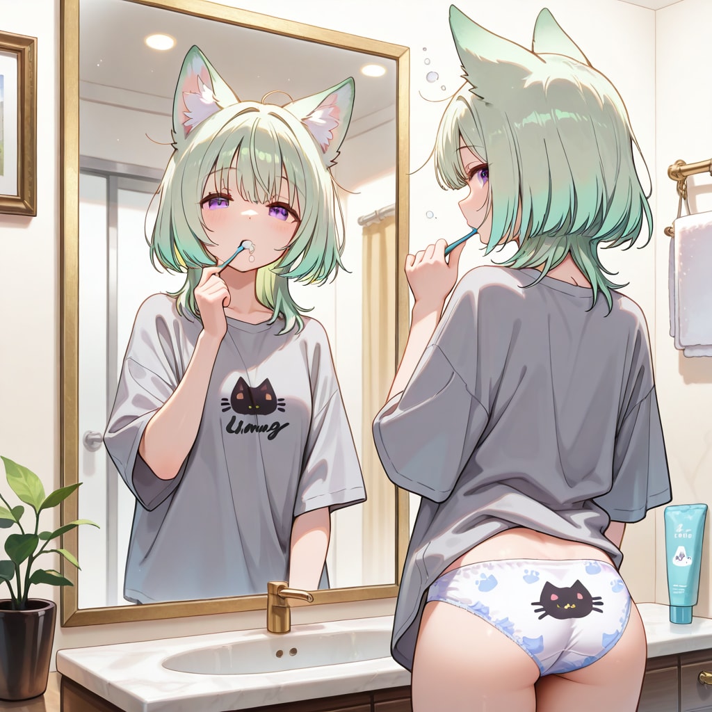 歯を磨く狐娘