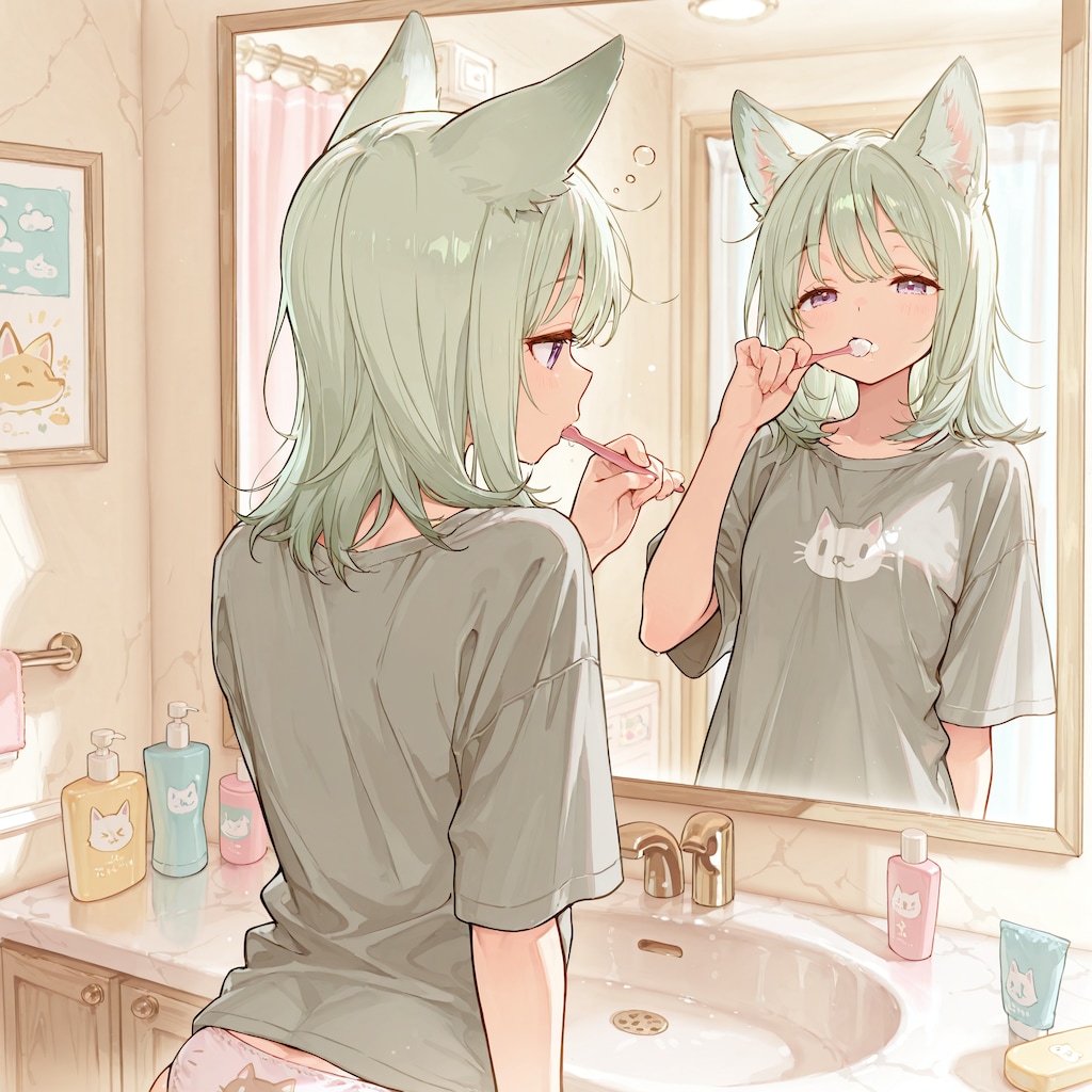 歯を磨く狐娘