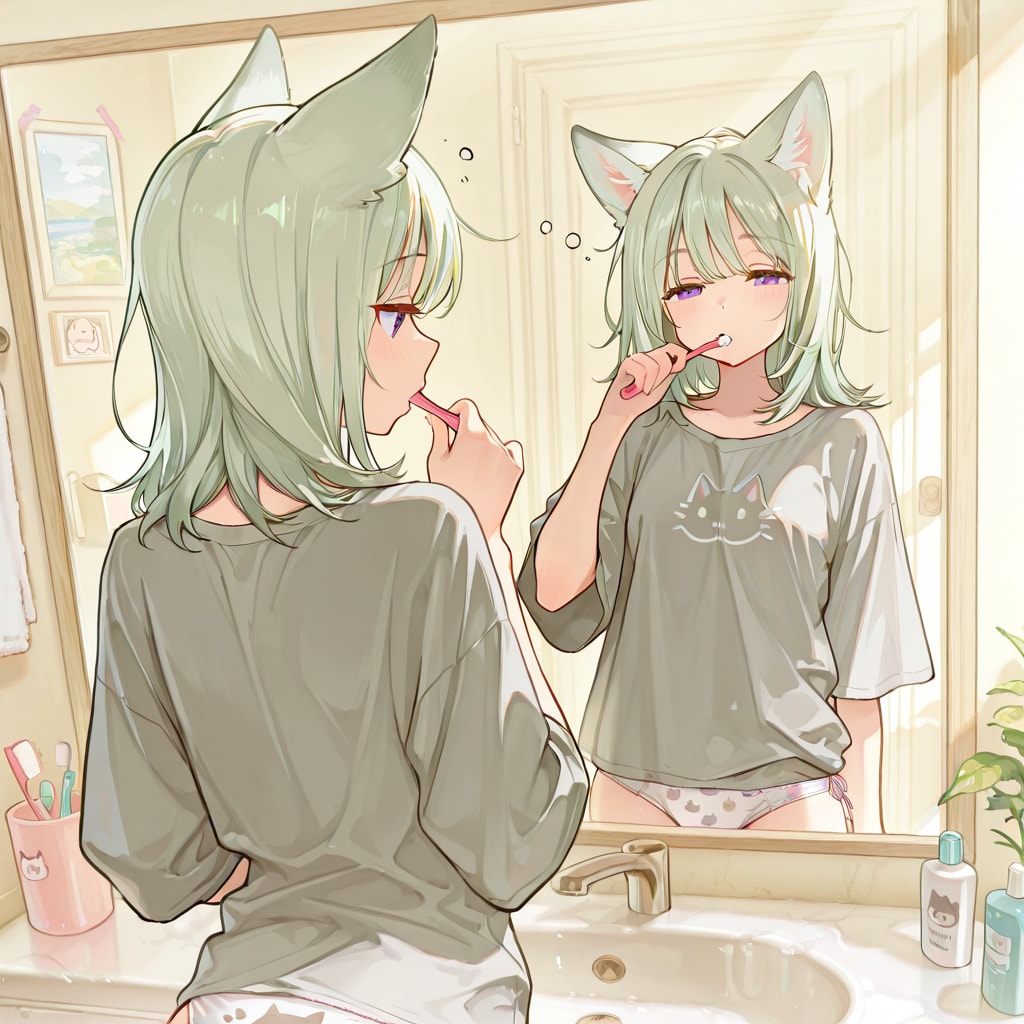 歯を磨く狐娘