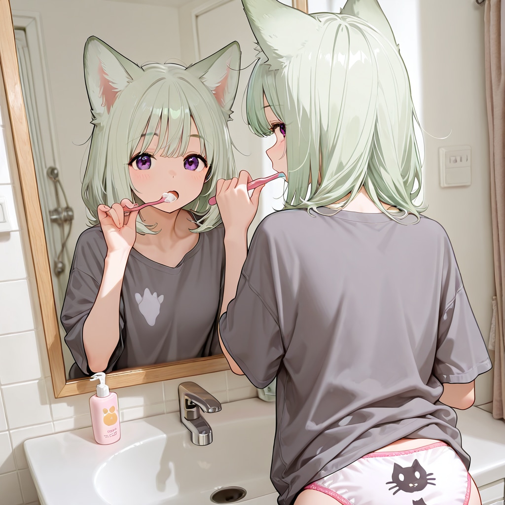 歯を磨く狐娘