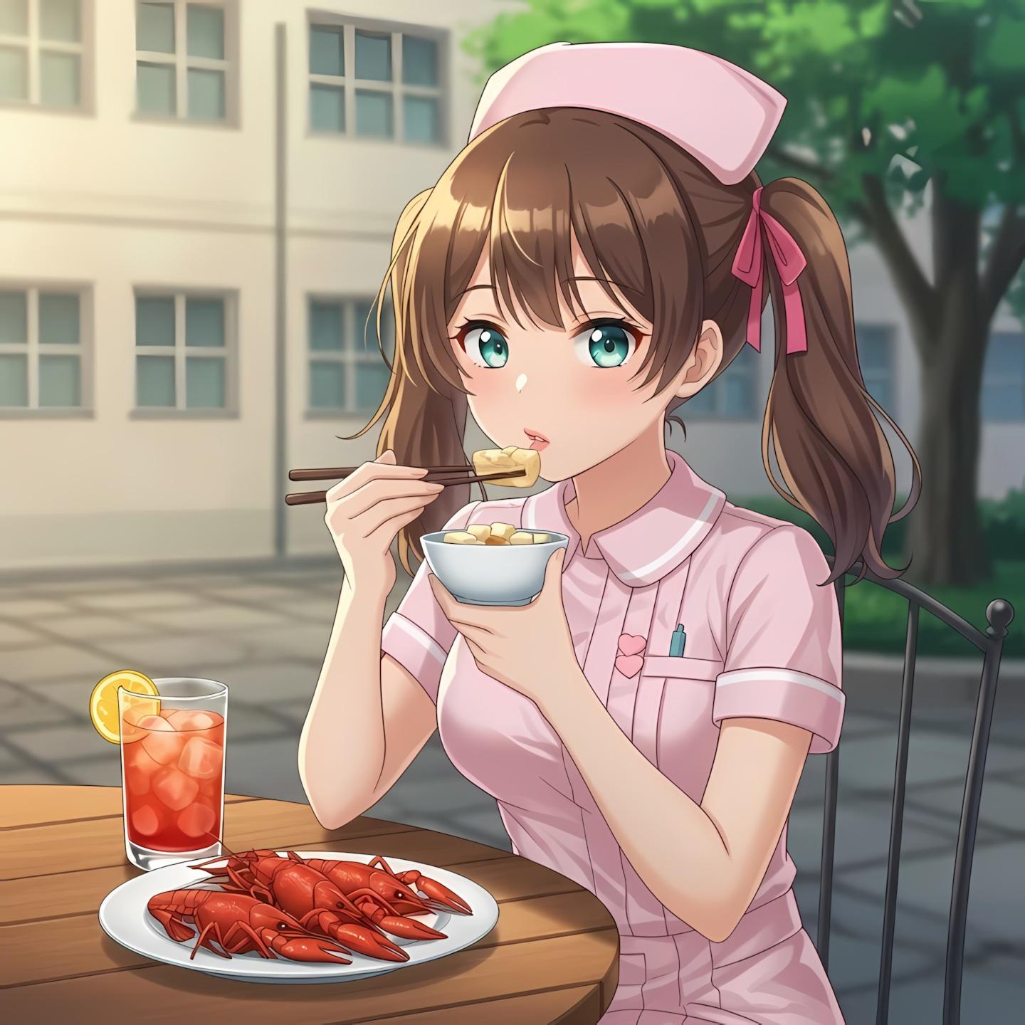 ザリガニと豆腐を食べる