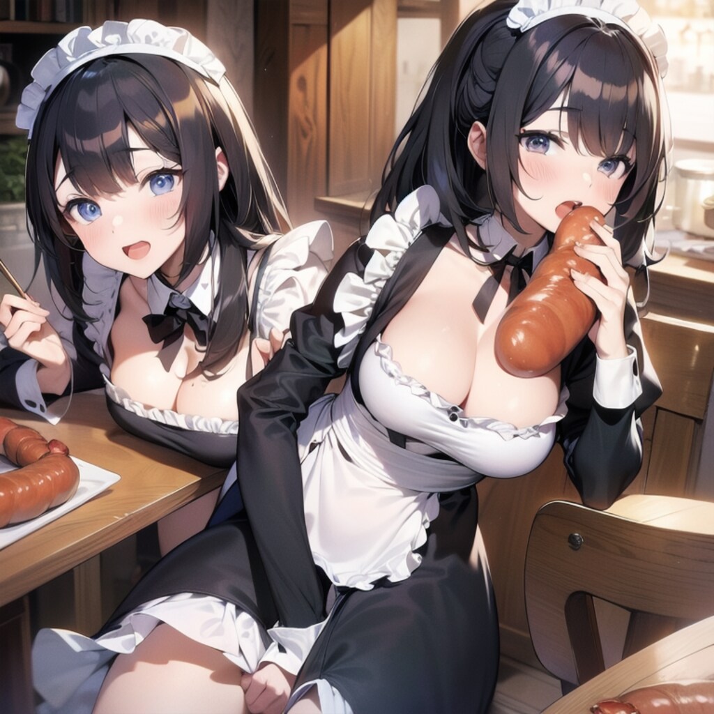 極太ソーセージを食べるメイド
