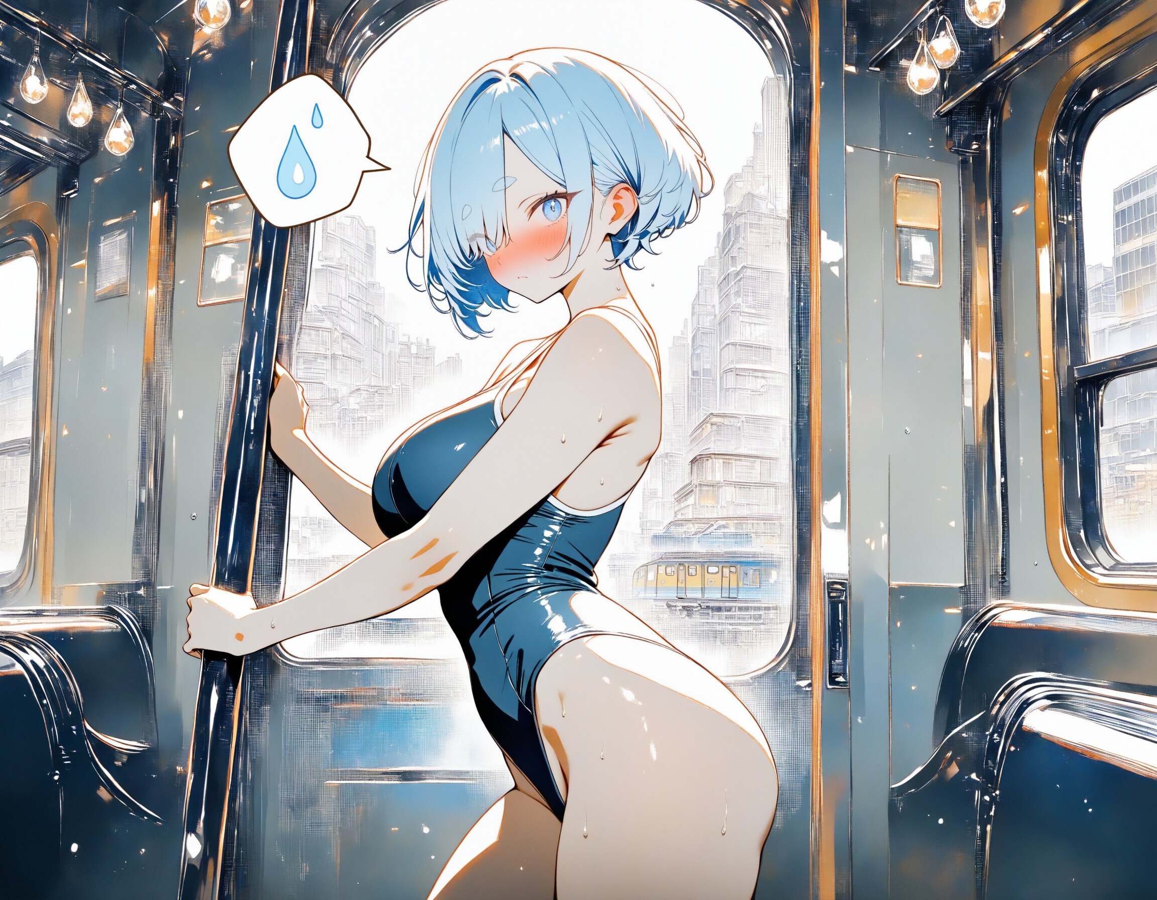 スク水で電車に乗車姉さんXL