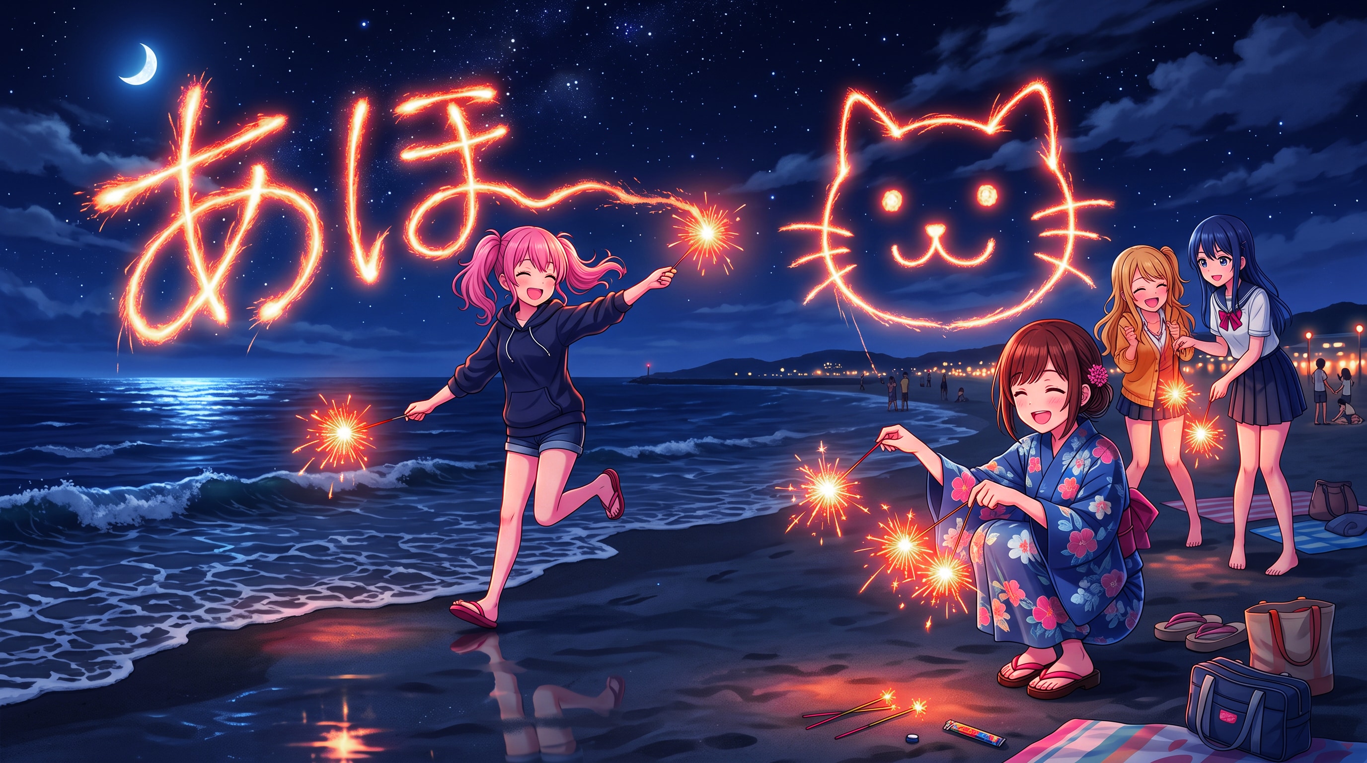 海岸で花火