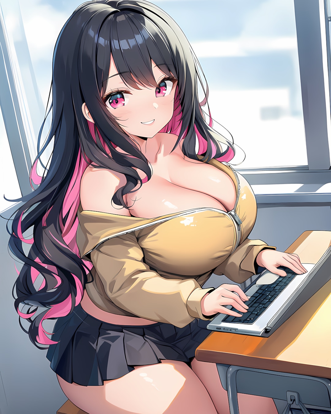 月曜のお昼、PCでレポート作成中💻リナ | の人気AIイラスト・グラビア
