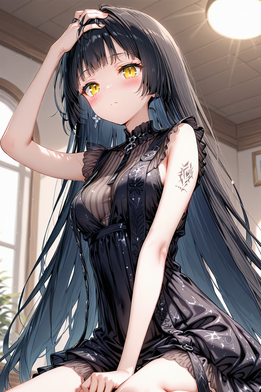 黒いフリルのノースリーブの女性20251029 | の人気AIイラスト・グラビア