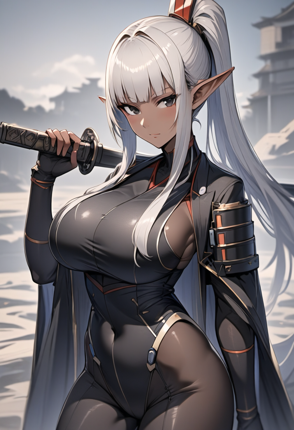 褐色エルフの侍