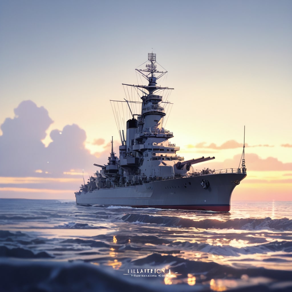軍艦と夕暮れ