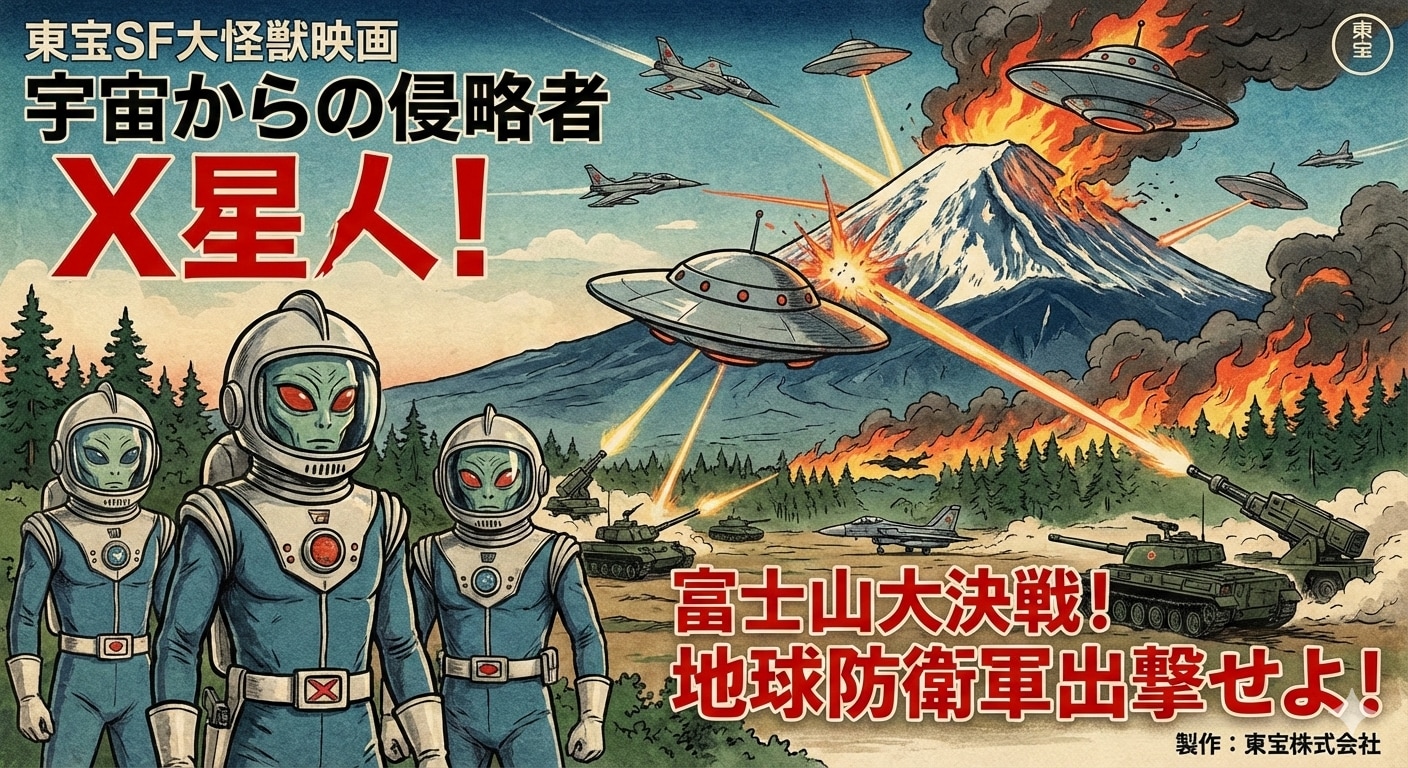 宇宙からの侵略者 X星人 富士山大決戦！地球防衛軍出撃せよ | の人気AIイラスト・グラビア