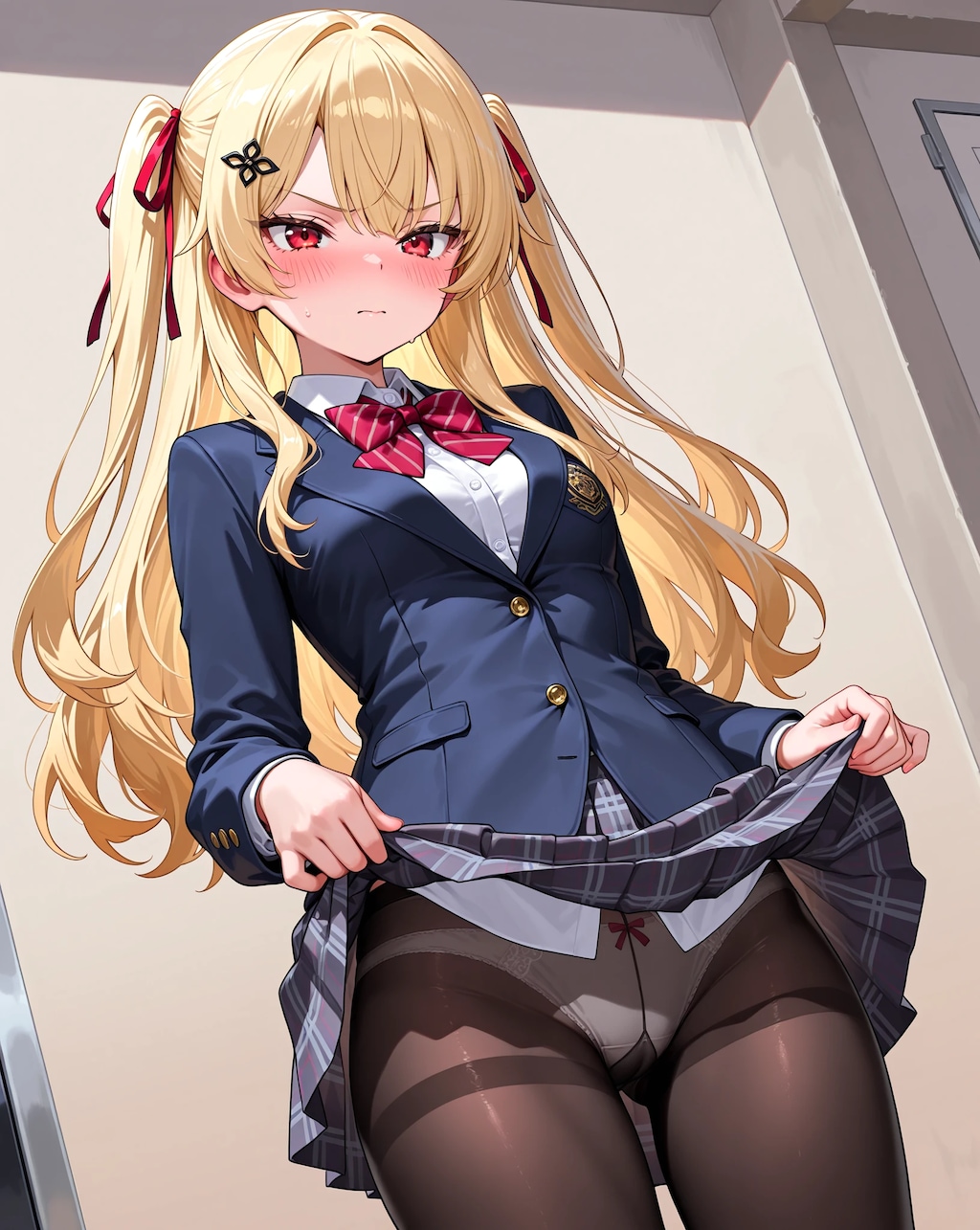 制服ツインテ金髪ちゃんの恥ずかしい放課後♡スカートめくり連発