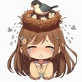 【謎画像】頭に鳥の巣を作られた女の子 2枚目