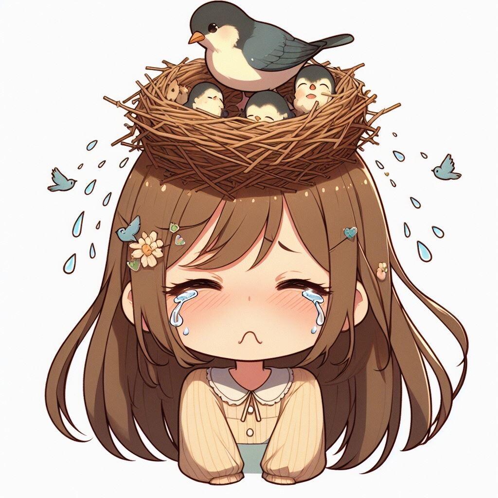 【謎画像】頭に鳥の巣を作られた女の子