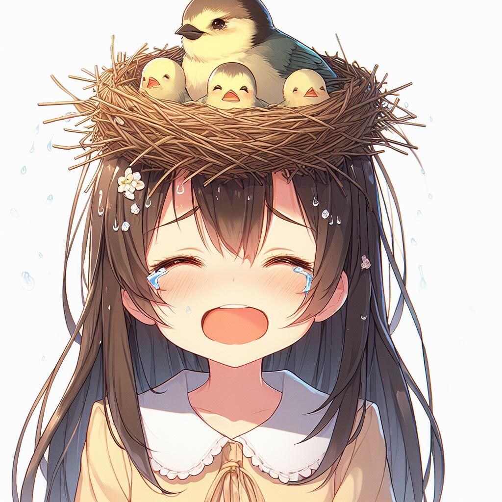 【謎画像】頭に鳥の巣を作られた女の子