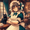 油絵&美少女ファンタジー、眼鏡メイドと黒猫 3枚目