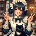 油絵&美少女ファンタジー、眼鏡メイドと黒猫 2枚目