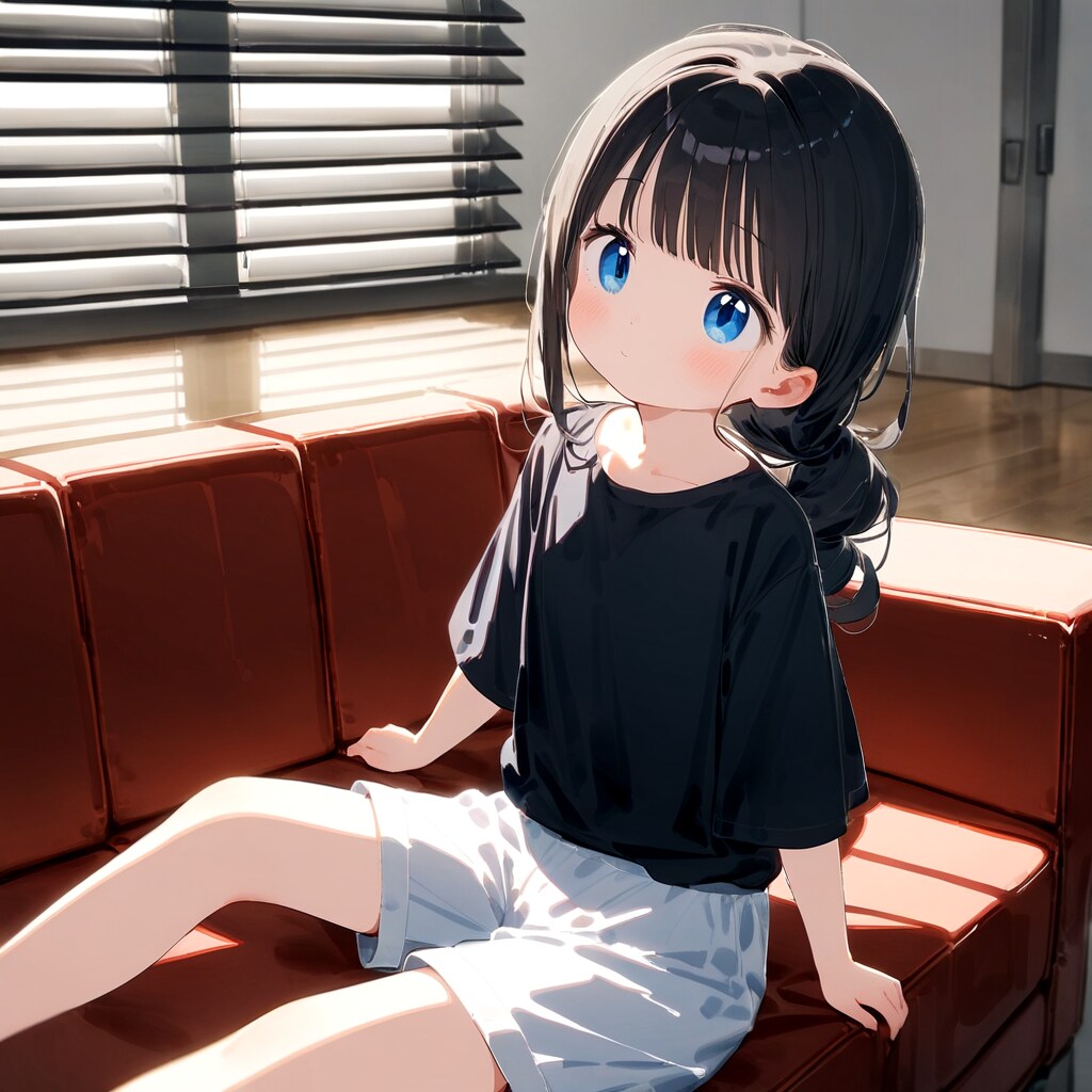ソファーでくつろぐ小さな女の子