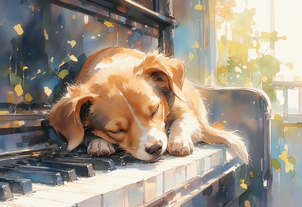 鍵盤で眠る犬 2