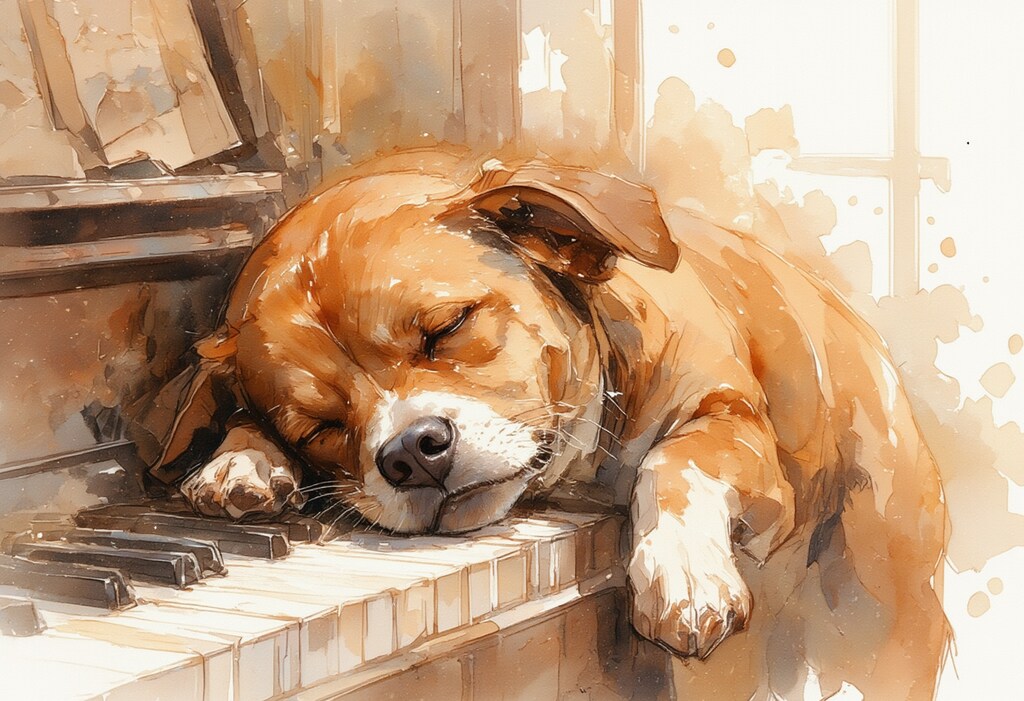 鍵盤で眠る犬 2