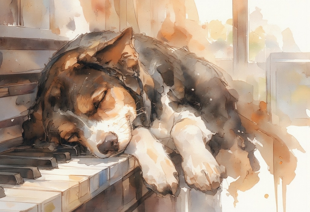 鍵盤で眠る犬 2