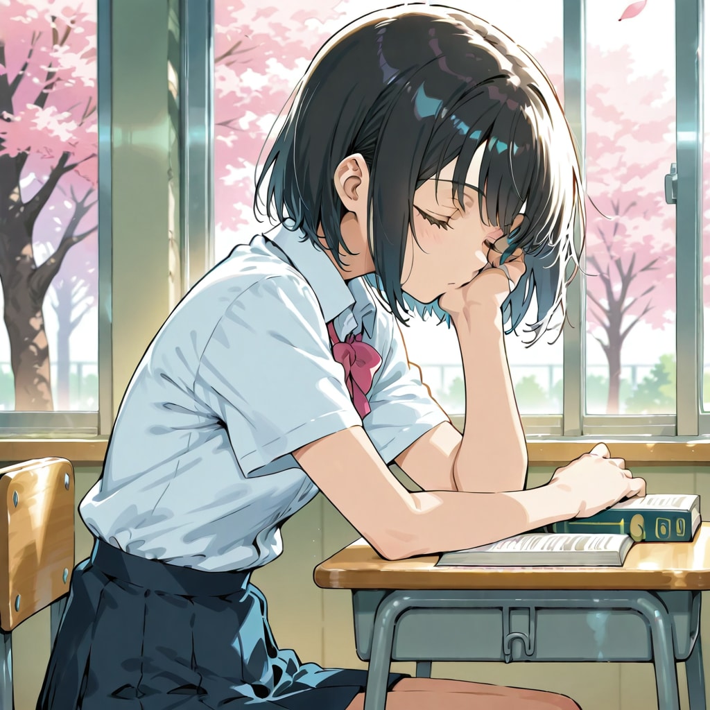 ぽかぽか陽気で授業中に居眠りしちゃう女の子