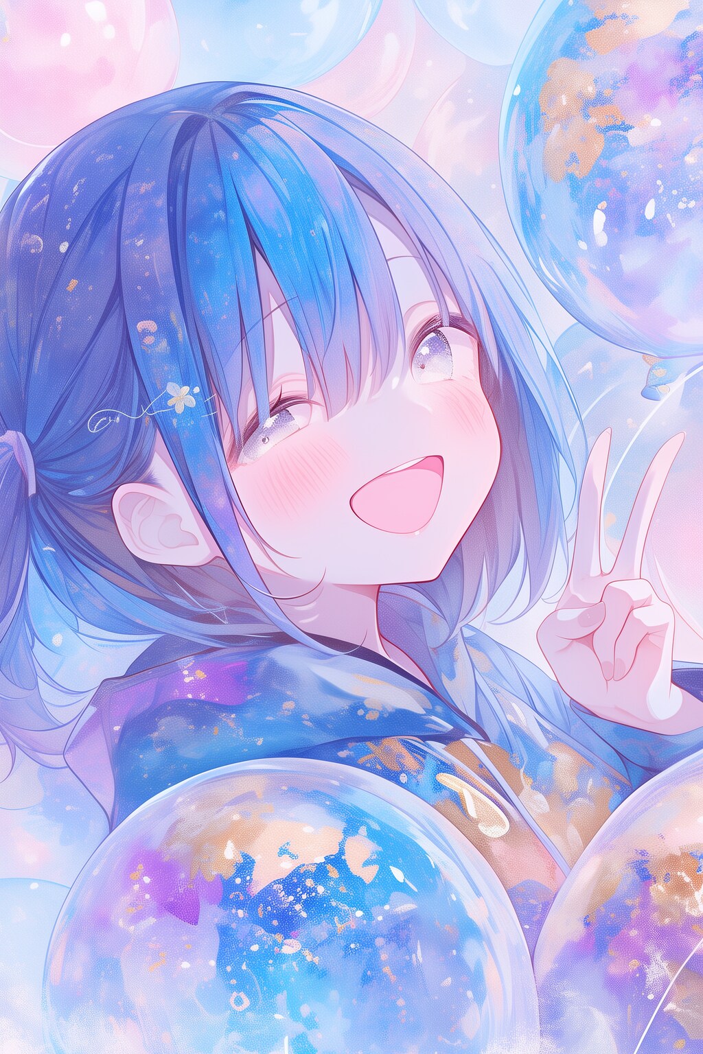 カラフルバルーンと和装少女