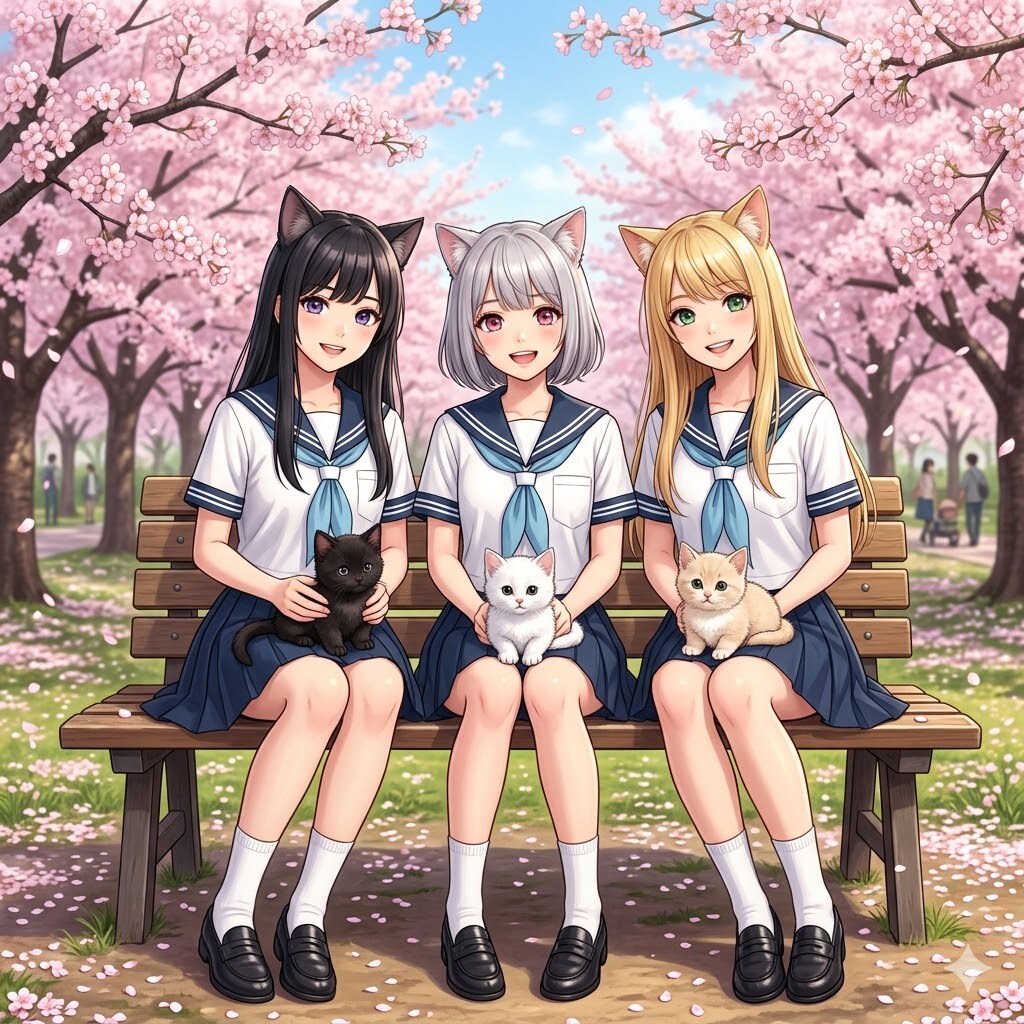 猫耳３人娘と猫３匹　２