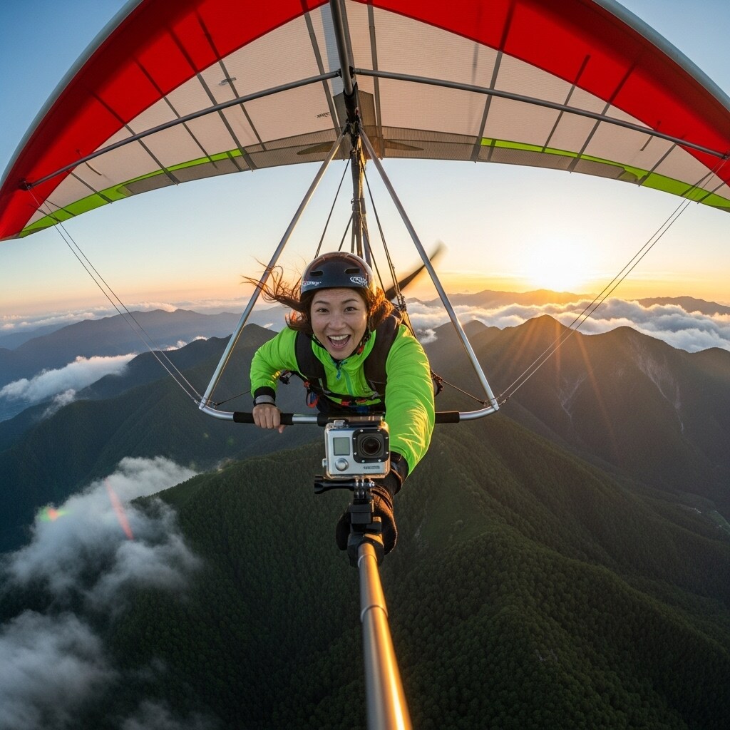 ハングライダー自撮り中 | の人気AIイラスト・グラビア