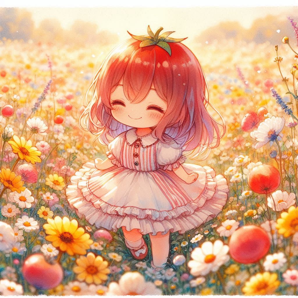 トマトちゃんとお花畑 | の人気AIイラスト・グラビア