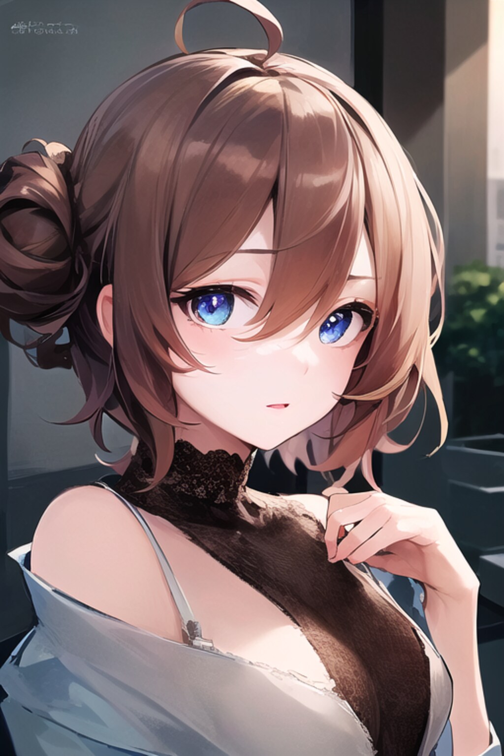 茶髪ハーフアップ美女